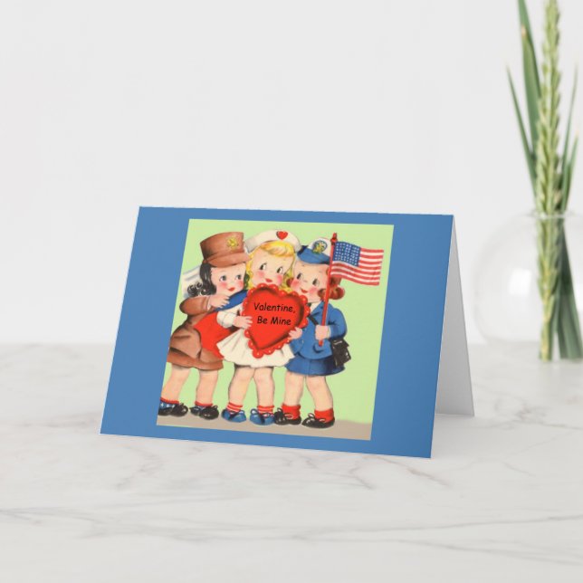 Tarjeta Festiva Valentiine de la mujer militar de WWII WACS y WAVE (Anverso)