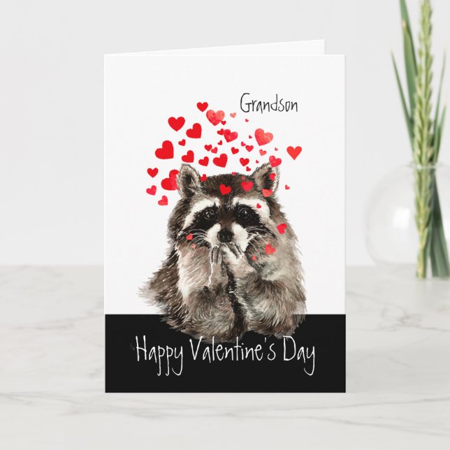Tarjeta Festiva Valentín amor Diversión Raccoon besándose nieto (Anverso)