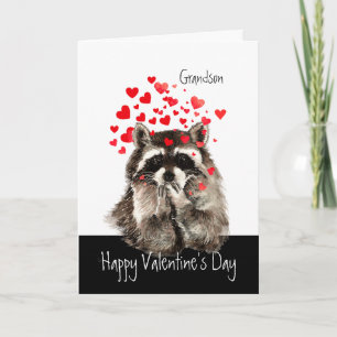 Tarjeta Festiva Valentín amor Diversión Raccoon besándose nieto