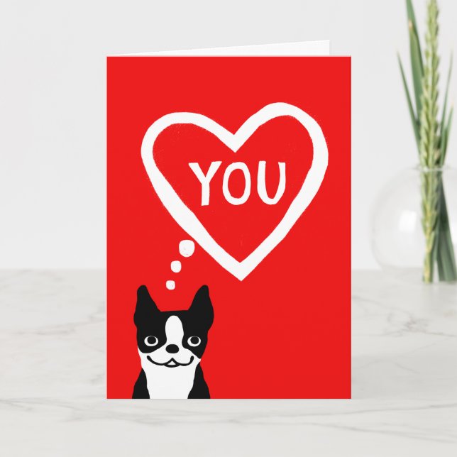 Tarjeta Festiva Valentín de Boston Terrier (Anverso)