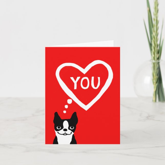 Tarjeta Festiva Valentín de Boston Terrier (Anverso)