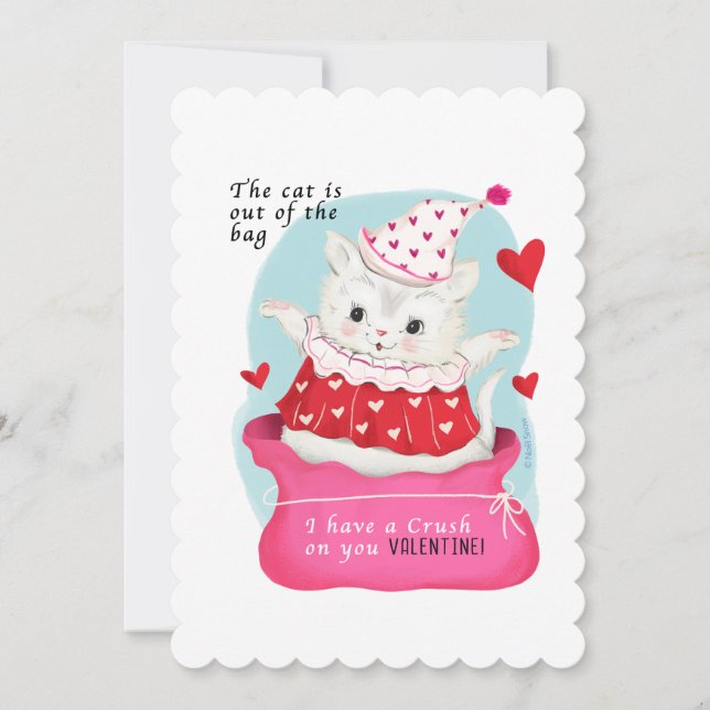 Tarjeta Festiva Valentín de cosecha de gato blanco lindo (Anverso)
