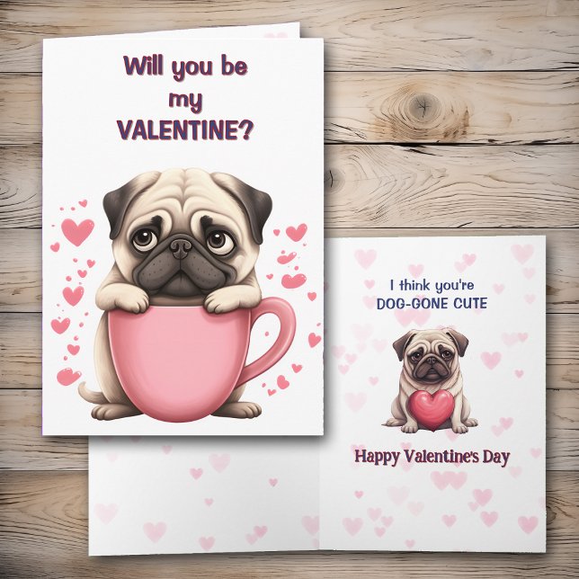 Tarjeta Festiva Valentín de Cute Pug Puppy Kid (Subido por el creador)