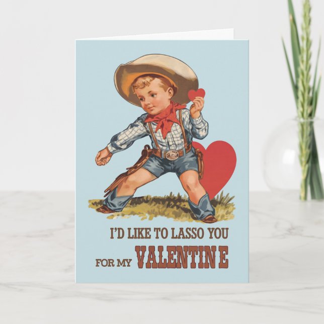 Tarjeta Festiva Valentín de Vaquero Cute (Anverso)