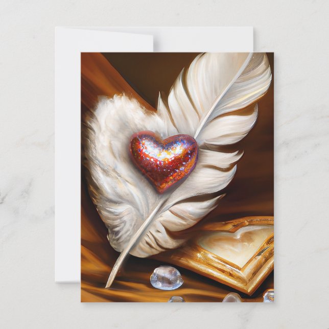 Tarjeta Festiva Valentín rústico de pluma y corazón (Anverso)