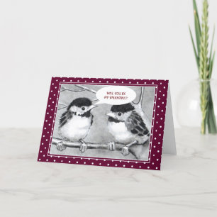 TARJETA FESTIVA VALENTINA: PÁJAROS DE BEBÉS EN PENCIL: CUTO