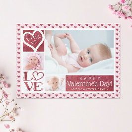 Tarjeta Festiva Valentine 3 Photo Collage LOVE XOXO Hearts