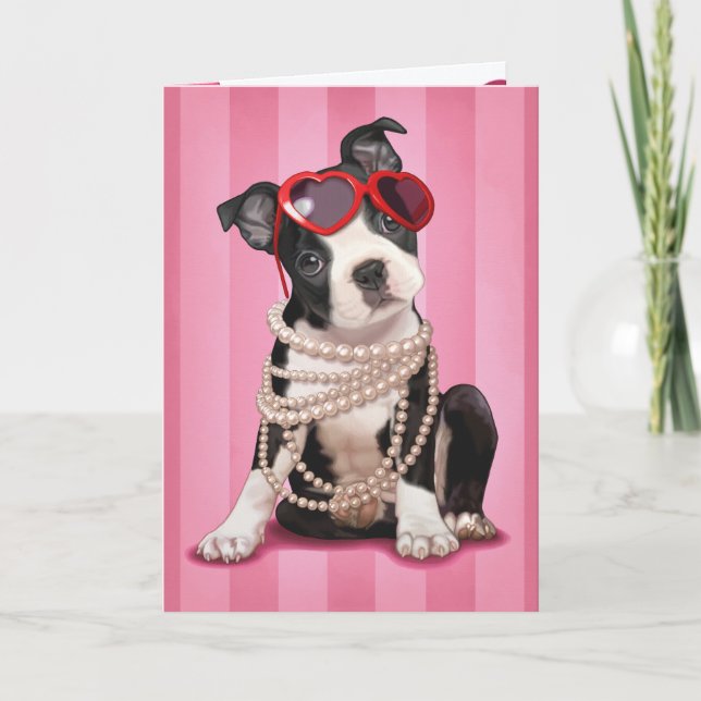 Tarjeta Festiva Valentine Boston Terrier (Anverso)