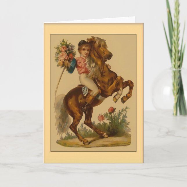Tarjeta Festiva Valentine-Boy en caballo (Anverso)