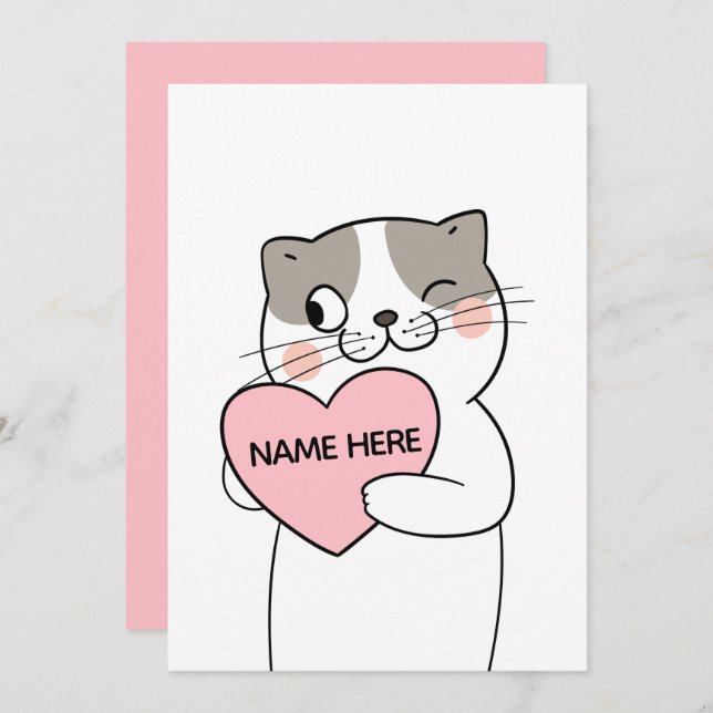 TARJETA FESTIVA VALENTINE CAT HEART (Anverso / Reverso)