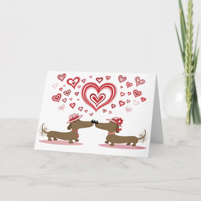 Tarjeta Festiva Valentine Dachshunds - Personalizado (Anverso)