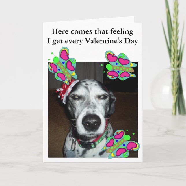 Tarjeta Festiva Valentine de perro y mariposas (Anverso)
