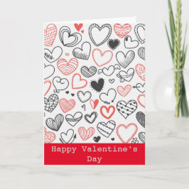 Tarjeta Festiva Valentine doodle corazones hipster rojo y negro
