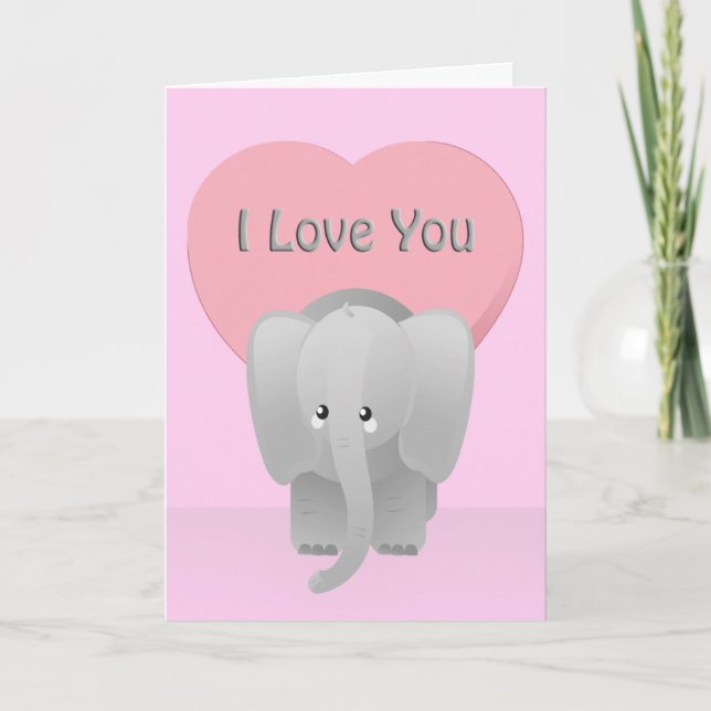 Tarjeta Festiva Valentine Elephant te ama gran saludo rosado (Anverso)