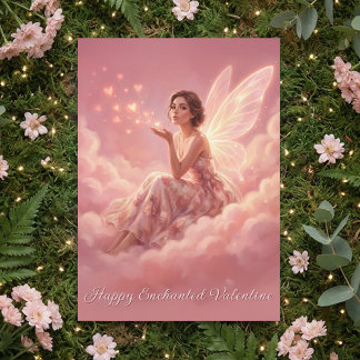 Tarjeta Festiva Valentine Fairy on Pink Clouds Fantasy Art