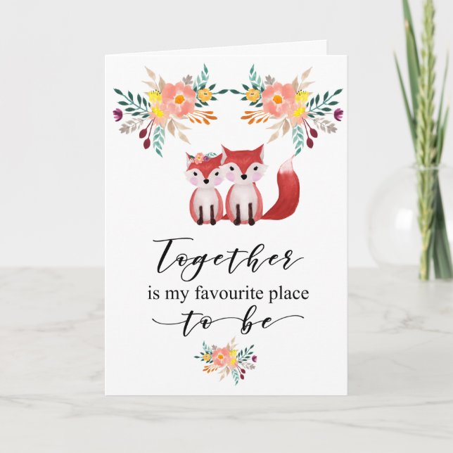 Tarjeta Festiva Valentine Floral Cute Foxes (Anverso)