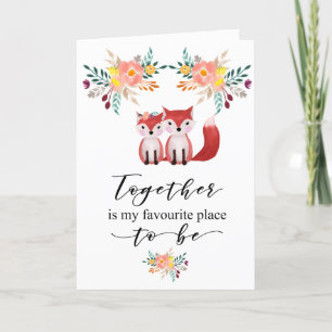 Tarjeta Festiva Valentine Floral Cute Foxes