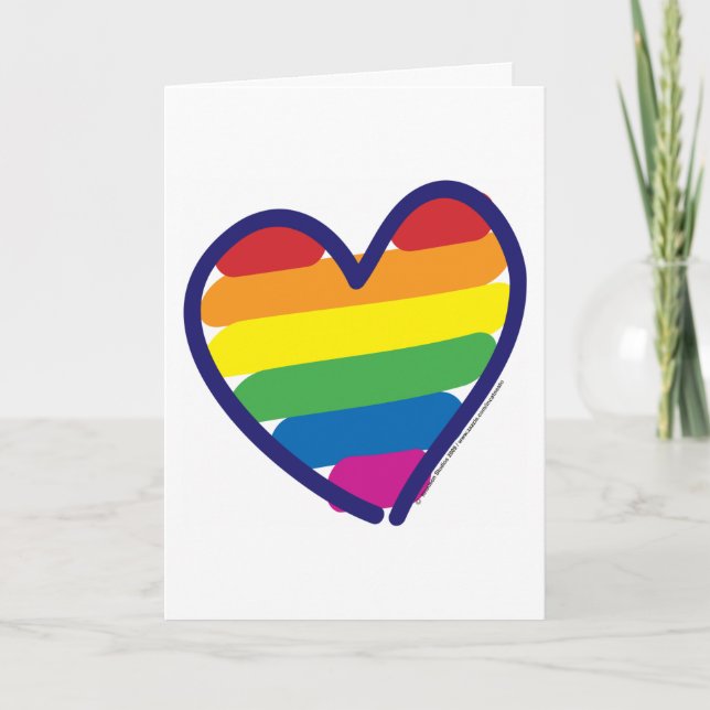 Tarjeta Festiva Valentine Gay Orgullo Arcoiris Corazón (Anverso)