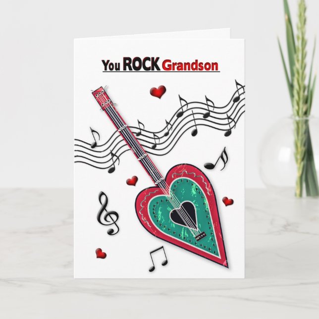 Tarjeta Festiva Valentine Grandson Heart Guitar Music (Anverso)