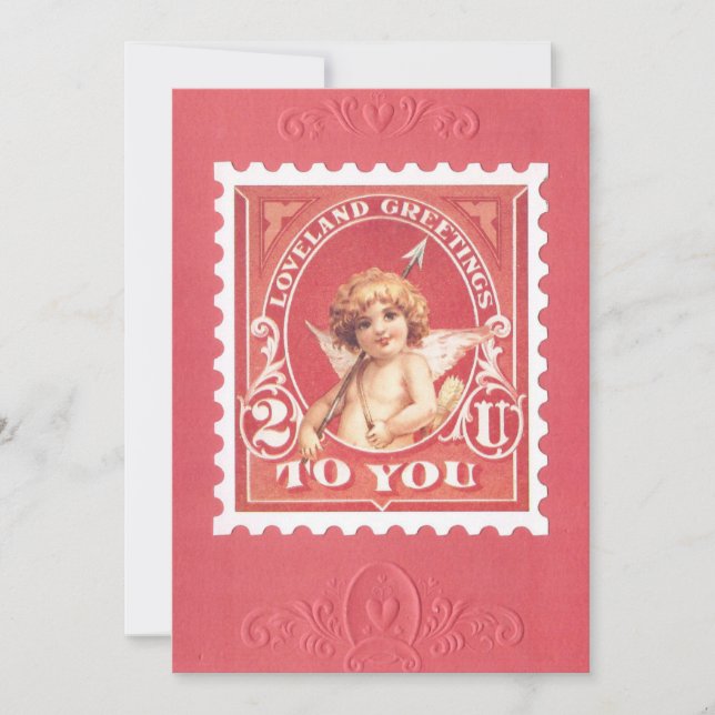 Tarjeta Festiva Valentine Greetings Cupid Red Stamp Card (Anverso)