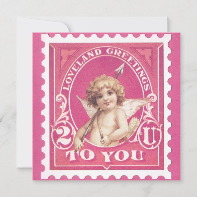 Tarjeta Festiva Valentine Greetings Cupid Red Stamp Día de San Val (Anverso)