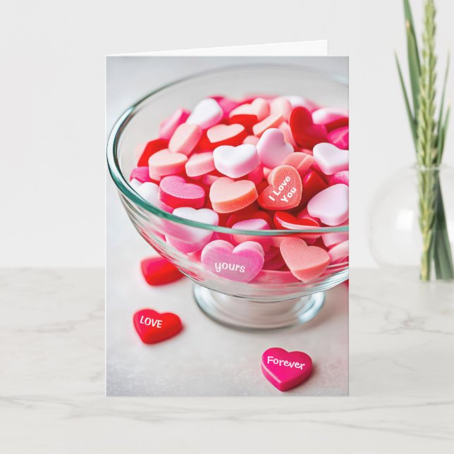 Tarjeta Festiva Valentine Heart Candy In Bowl (Anverso)