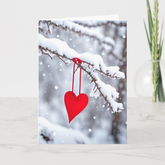 Tarjeta Festiva Valentine Heart En La Rama De Invierno (Anverso)