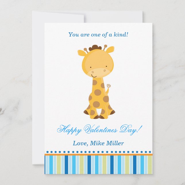 Tarjeta Festiva Valentine Love Day Niños Giraffe Blue Card (Anverso)