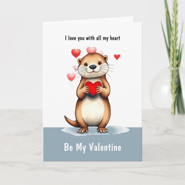 Tarjeta Festiva Valentine Love Fun Otter Animal Love Heart (Anverso)