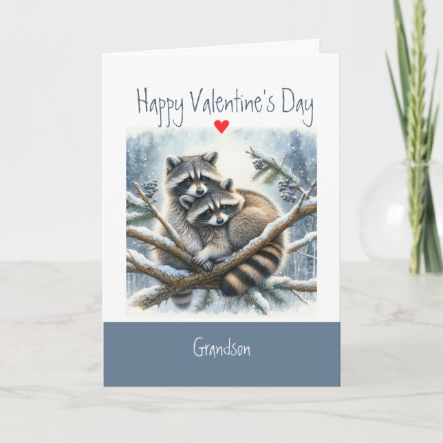 Tarjeta Festiva Valentine Love Fun Raccoon Kisses Nieto (Anverso)