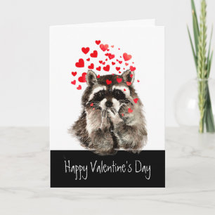 Tarjeta Festiva Valentine Love Fun Raccoon Kisses robados mi coraz