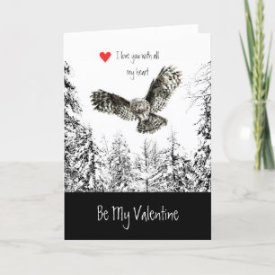 Tarjeta Festiva Valentine Love Heart Owl Bird Animal Nature Art