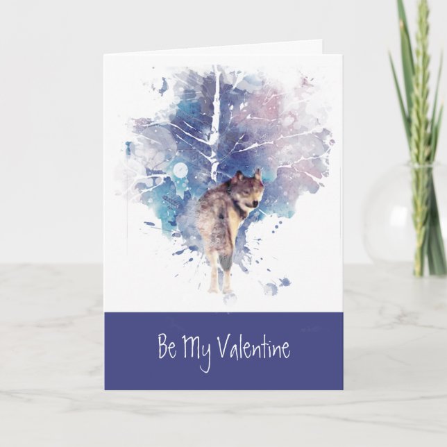 Tarjeta Festiva Valentine Love Heart Wolf Animal Nature Art (Anverso)