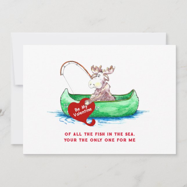 Tarjeta Festiva Valentine Moose Fishing 5x7 (Anverso)