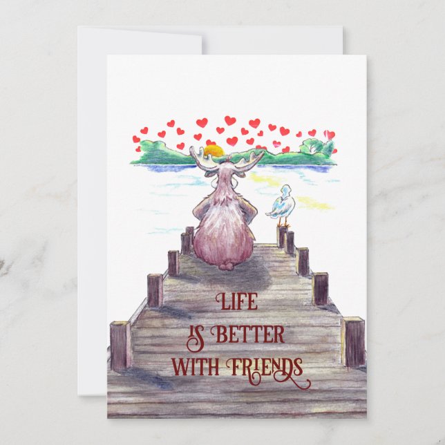 Tarjeta Festiva Valentine Moose & Seagull 5x7 Plano (Anverso)