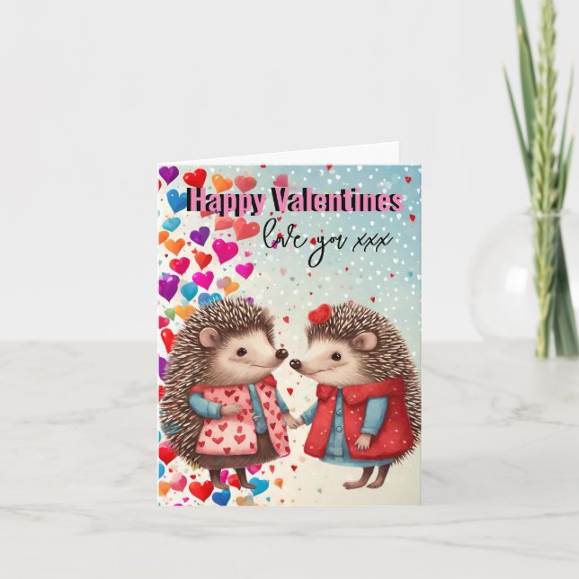 Tarjeta Festiva Valentine para él, para ella, amor de erizo (Anverso)