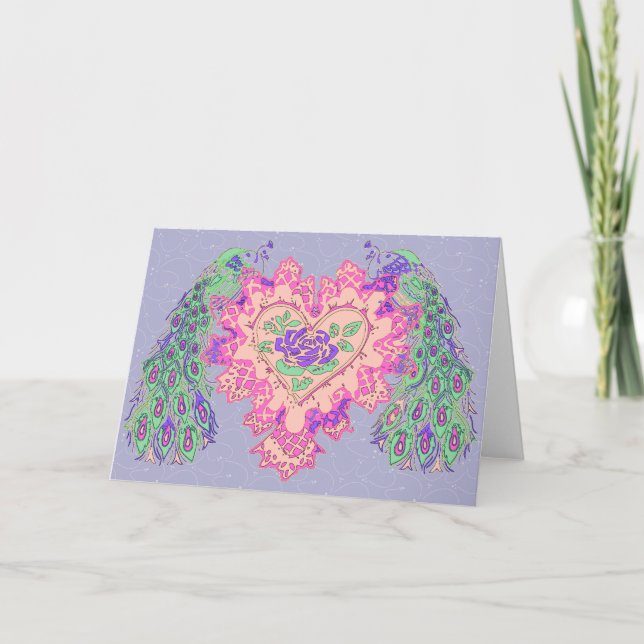 Tarjeta Festiva Valentine Peacock (Anverso)