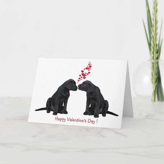 Tarjeta Festiva Valentine Puppy - Black Lab (Anverso)