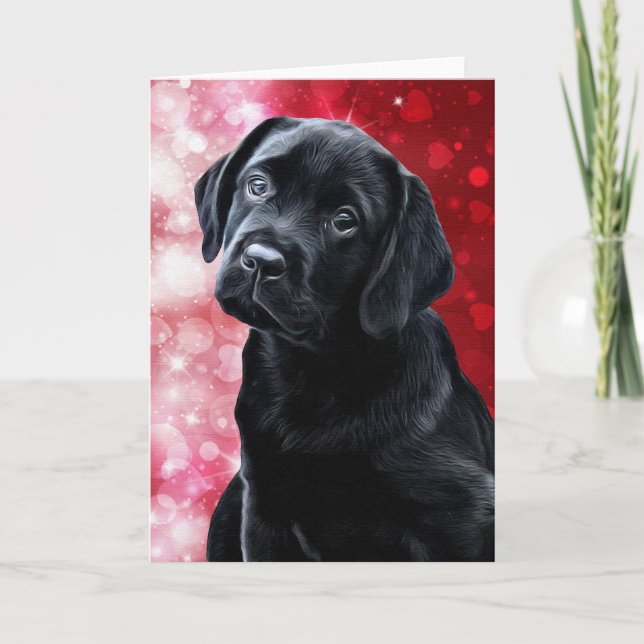 Tarjeta Festiva Valentine Puppy - Labrador Negro - Cachorro de lab (Anverso)