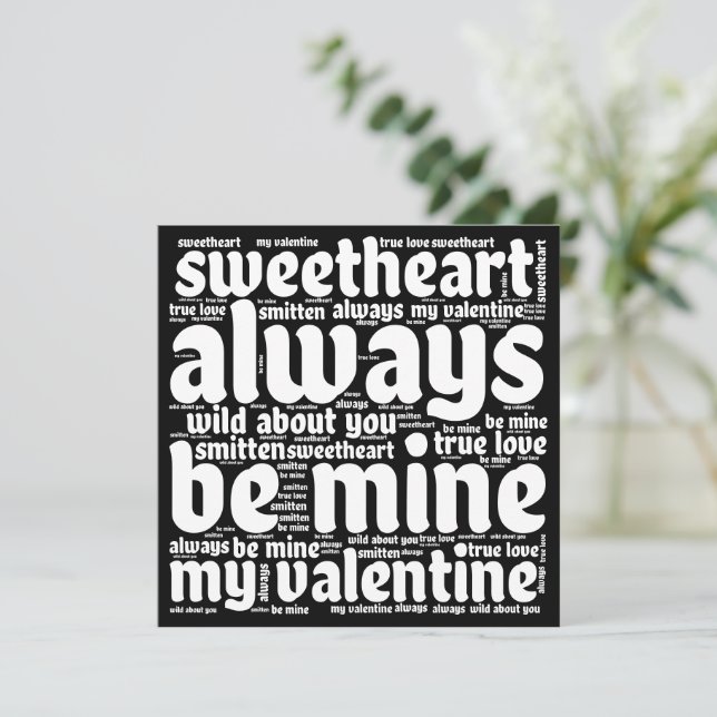 Tarjeta Festiva Valentine Romántico WordArt Blanco Texto negro (Anverso de pie)