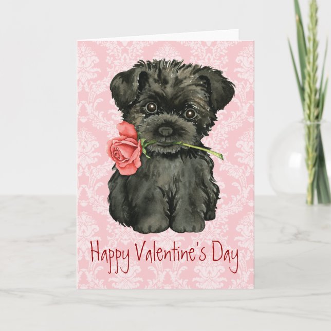 Tarjeta Festiva Valentine Rosa Affenpinscher (Anverso)