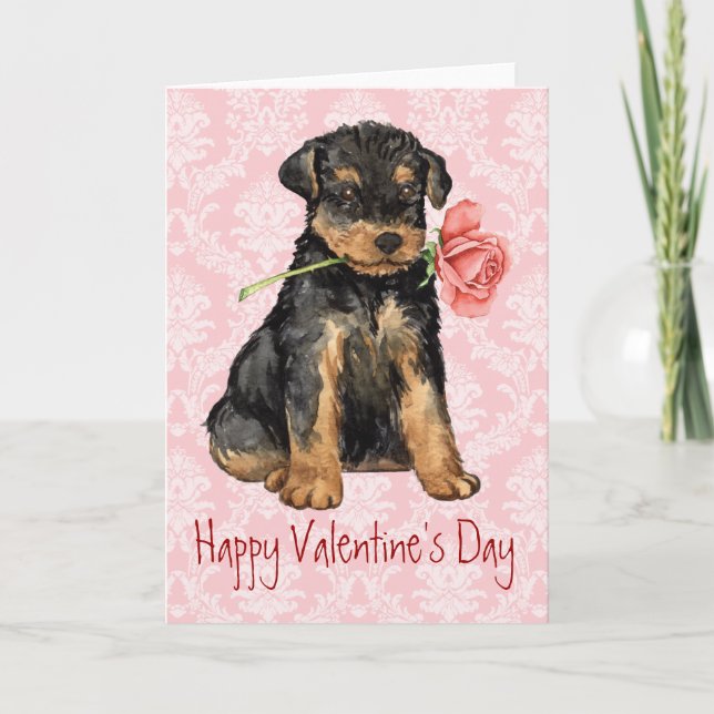 Tarjeta Festiva Valentine Rosa Airedale (Anverso)