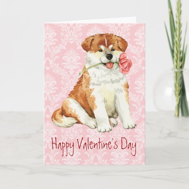 Tarjeta Festiva Valentine Rosa Akita (Anverso)