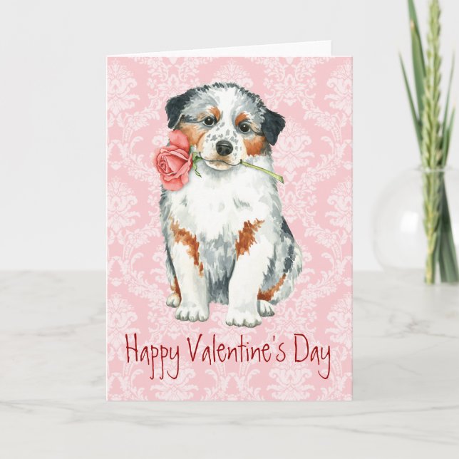 Tarjeta Festiva Valentine Rosa Aussie (Anverso)