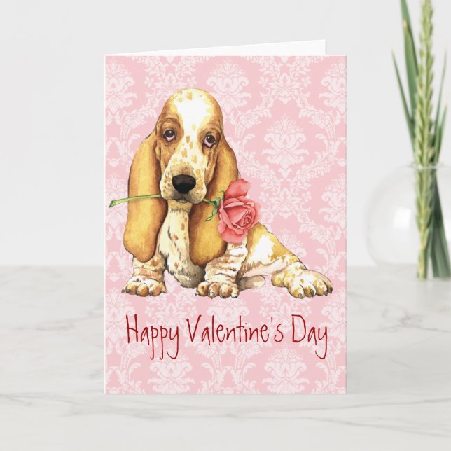 Tarjeta Festiva Valentine Rosa Basset (Anverso)