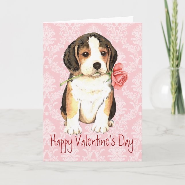 Tarjeta Festiva Valentine Rosa Beagle (Anverso)