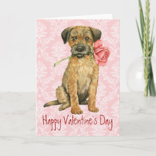 Tarjeta Festiva Valentine Rosa Border Terrier