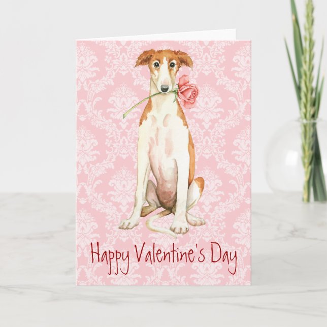 Tarjeta Festiva Valentine Rosa Borzoi (Anverso)