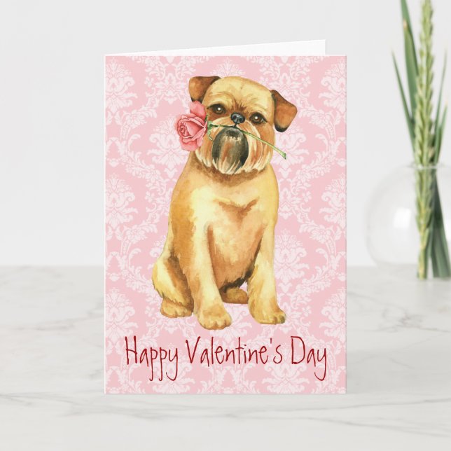 Tarjeta Festiva Valentine Rosa Brussels Griffon (Anverso)