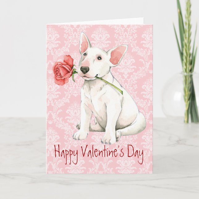 Tarjeta Festiva Valentine Rosa Bull Terrier (Anverso)
